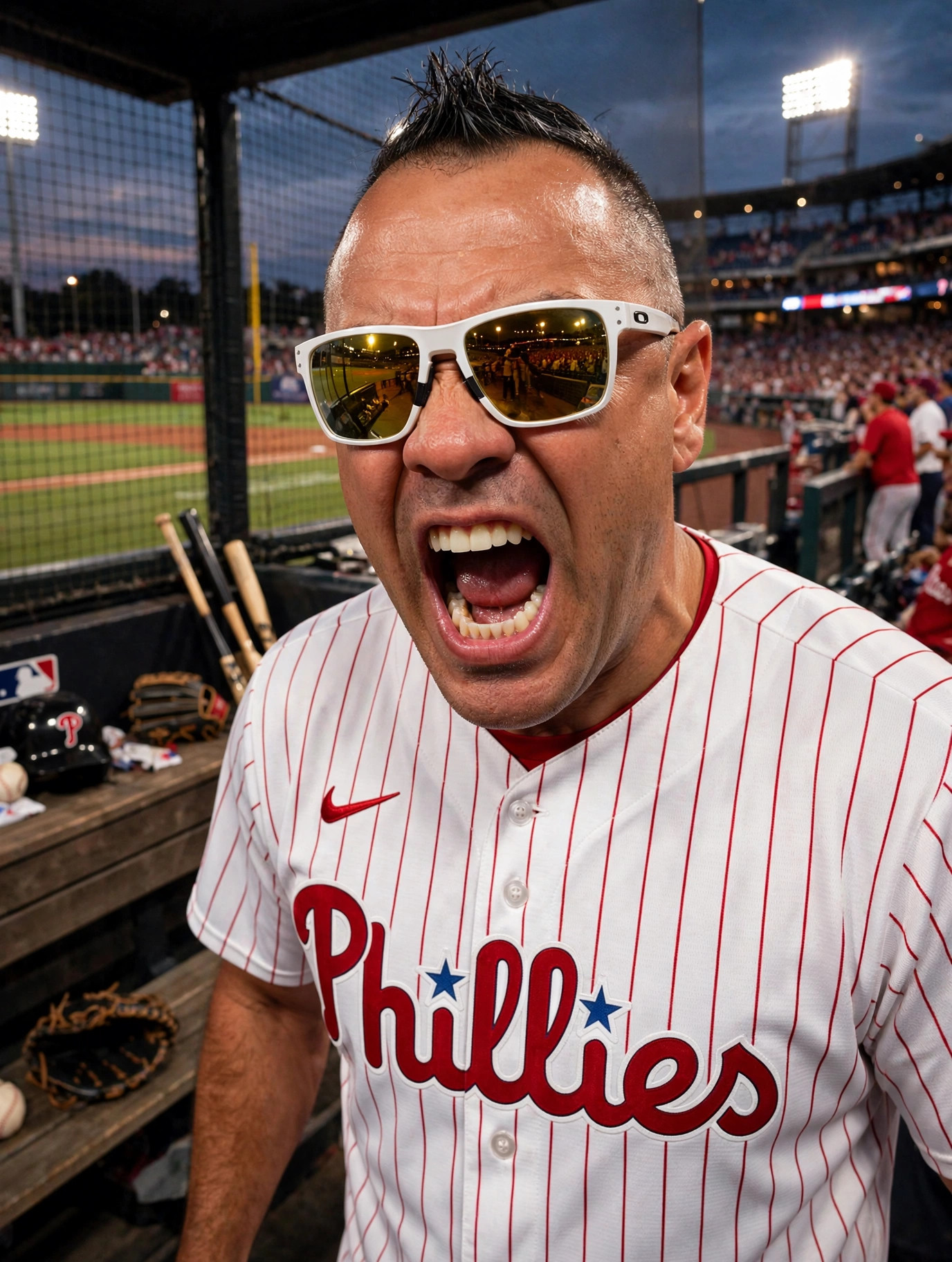 The Roast King in Philadelphia baseball gear